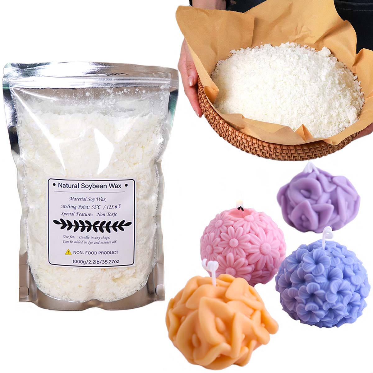 Candle Making Material - 100/250/500/1000 جرام شمع الصويا الطبيعي تقشر